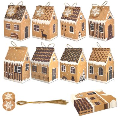 RSORGN 24 Pcs Christmas Gifts Boxes, Mini House Shape Candy Biscuit Bags Party Favors for New Year Christmas Gift Wrapping (Set-48pcs)