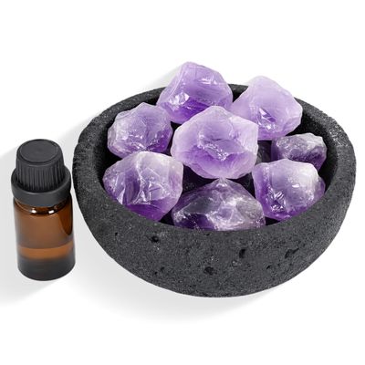 Crystal Stone Aromatherapy Essential Oil Diffuser Gift Set with Charcoal Bowl| Healing Crystal Arom for Home Decor, Bathroom, Office (Amethyst, My Way)