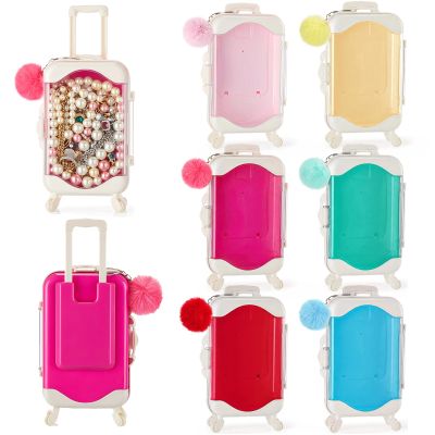 LemonRoad 6 Sets Mini Empty Suitcase Gift Box and Plush Ball Keychain Clear Candy Luggage Storage Containers Suitcase Packaging Case for Wedding Birthday Bridal Party (Multicolor)