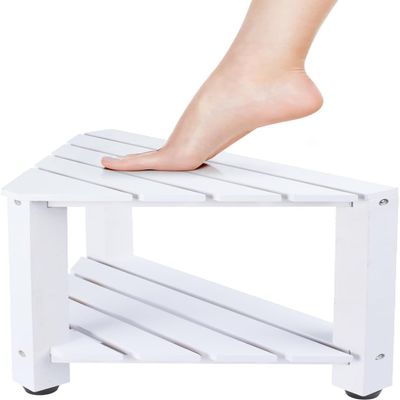 MISSEND Shower Foot Rest 13 in, Bamboo Shower Stool for Shaving Legs,Corner Bath Shower Bench with Starage Shelf for Inside Small Shower Spaces-White