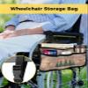 Brown Christmas Wheelchair Bag with Cup Holder Bag with Reflective Stripes for Seniors Wheel Chair Accessories for Adults Xmas Tree Deer Poinsettia Bird Winter Snow Wheelchair Side Bags for Rollator view 2
