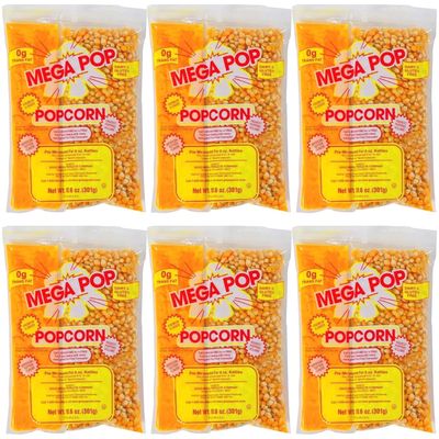 Mega-pop Popcorn 6 count, Oil and Salt Kit with Coconut Oil - Flavored Popcorn - Butter Corn/Oil/Salt Kits,10.6 oz