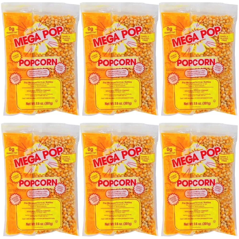 Mega-pop Popcorn 6 count, Oil and Salt Kit with Coconut Oil - Flavored Popcorn - Butter Corn/Oil/Salt Kits,10.6 oz