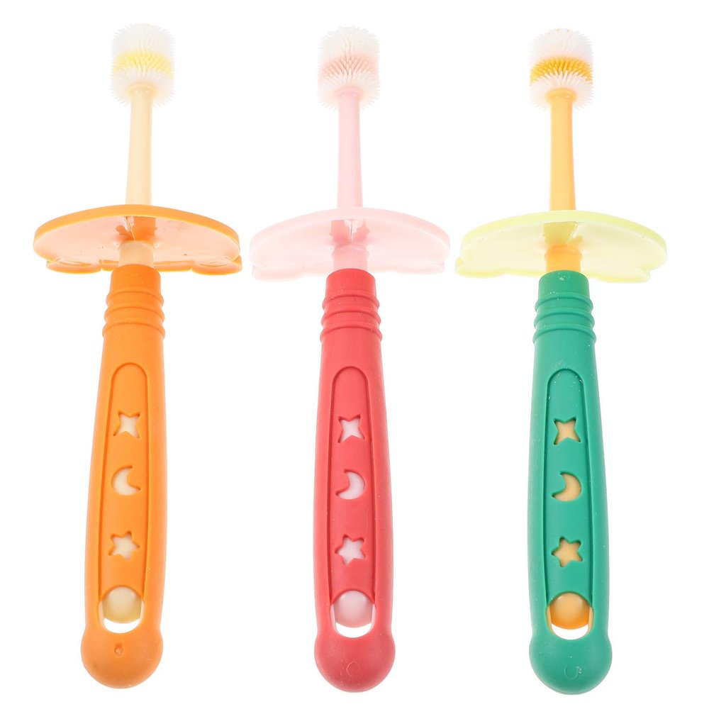 BIUDECO 3Pcs Toothbrush Set Soft Bristles Manual Tooth Cleaning Brush for 1-6 Years Old, Washable Rotatable Handle, Suitable for Boys and Random Color Random Color