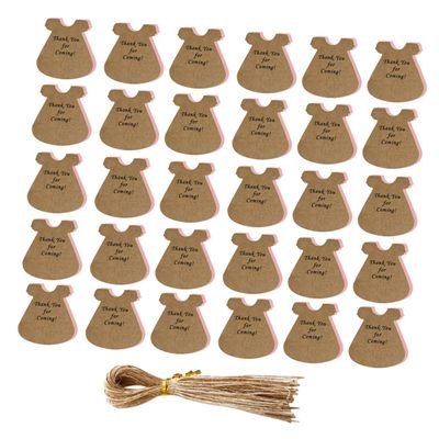 FOYTOKI Kraft Paper Tags and Blank Labels 50 Sets with Pink Dress Design and String for Shower, Birthday Party Thank You Cards, Decoration Tags