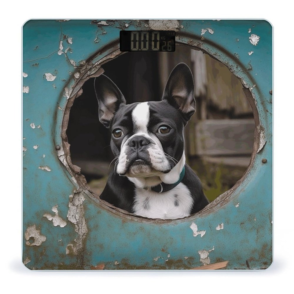 Boston Terrier Scale for Body Weight Anti-Slip Tempered Glass Digital Bathroom Scales Clear LCD Display Weighing Scale Safe Rounded Corners Smart Scales
