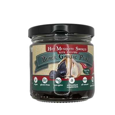 Sweet G Garlic Black Garlic Puree, Made in the USA, 7 oz, Vegan, Gluten-Free, Non-GMO, All Natural, Antioxidant Supplement (7oz Jar, Hot Smoked)