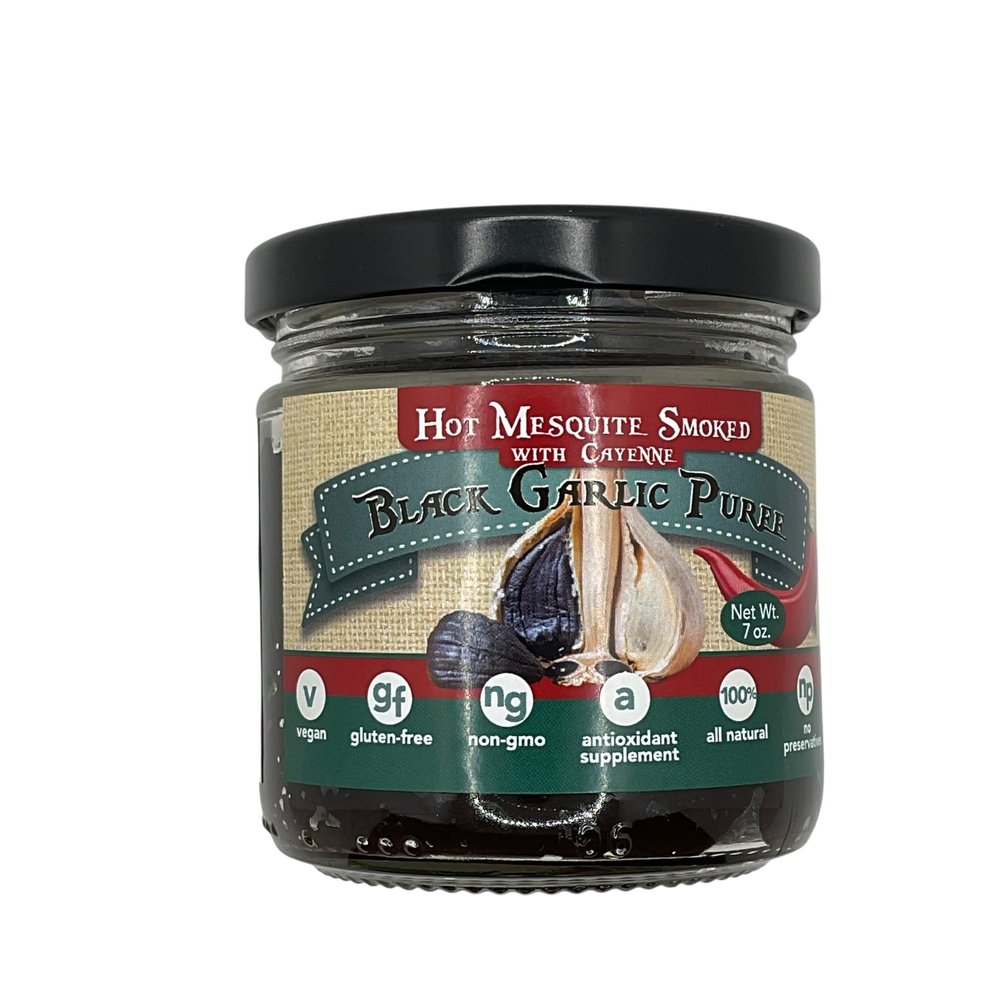Sweet G Garlic Black Garlic Puree, Made in the USA, 7 oz, Vegan, Gluten-Free, Non-GMO, All Natural, Antioxidant Supplement (7oz Jar, Hot Smoked)
