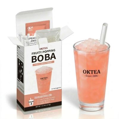 OKTEA Fruity Popping Boba Yoghurt & Peach Lemon Tea Kit - Silky Smooth Yoghurt-Flavored Balls, Cool Tangy Peach & Lemon Fruit Juice Blend, DIY Bubble Pearl Drink Set with Straws - 3 Servings