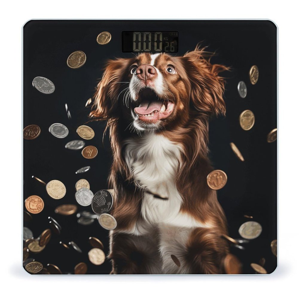 A Dog and Coins Scale for Body Weight Precision Bathroom Weighing Scales with Back Lit LCD Display Sturdy Tempered Glass Body Weight Scales Digital Bathroom Scale 400lb