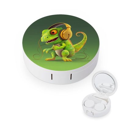QMNALP Contact Lens Case Portable Travel Kit,cute Contact Lens Cases with Mirror Chameleon Listen Music Printed Contact Lenses Applicator Removal Tool Kit