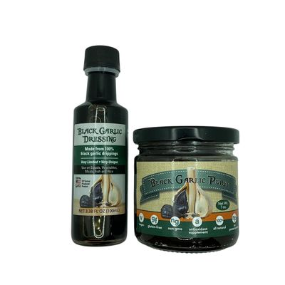 Sweet G Garlic Black Garlic Puree, Made in the USA, 7 oz, Vegan, Gluten-Free, Non-GMO, All Natural, Antioxidant Supplement (Holiday Combo, Sweet G Garlic Origional Puree with our Salad Dressing)