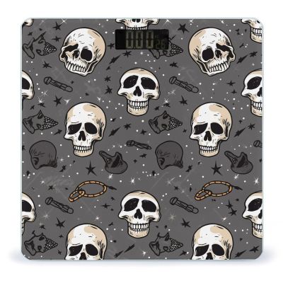 Skull and Lightning Scale for Body Weight Anti-Slip Tempered Glass Digital Bathroom Scales Clear LCD Display Weighing Scale Safe Rounded Corners Smart Scales