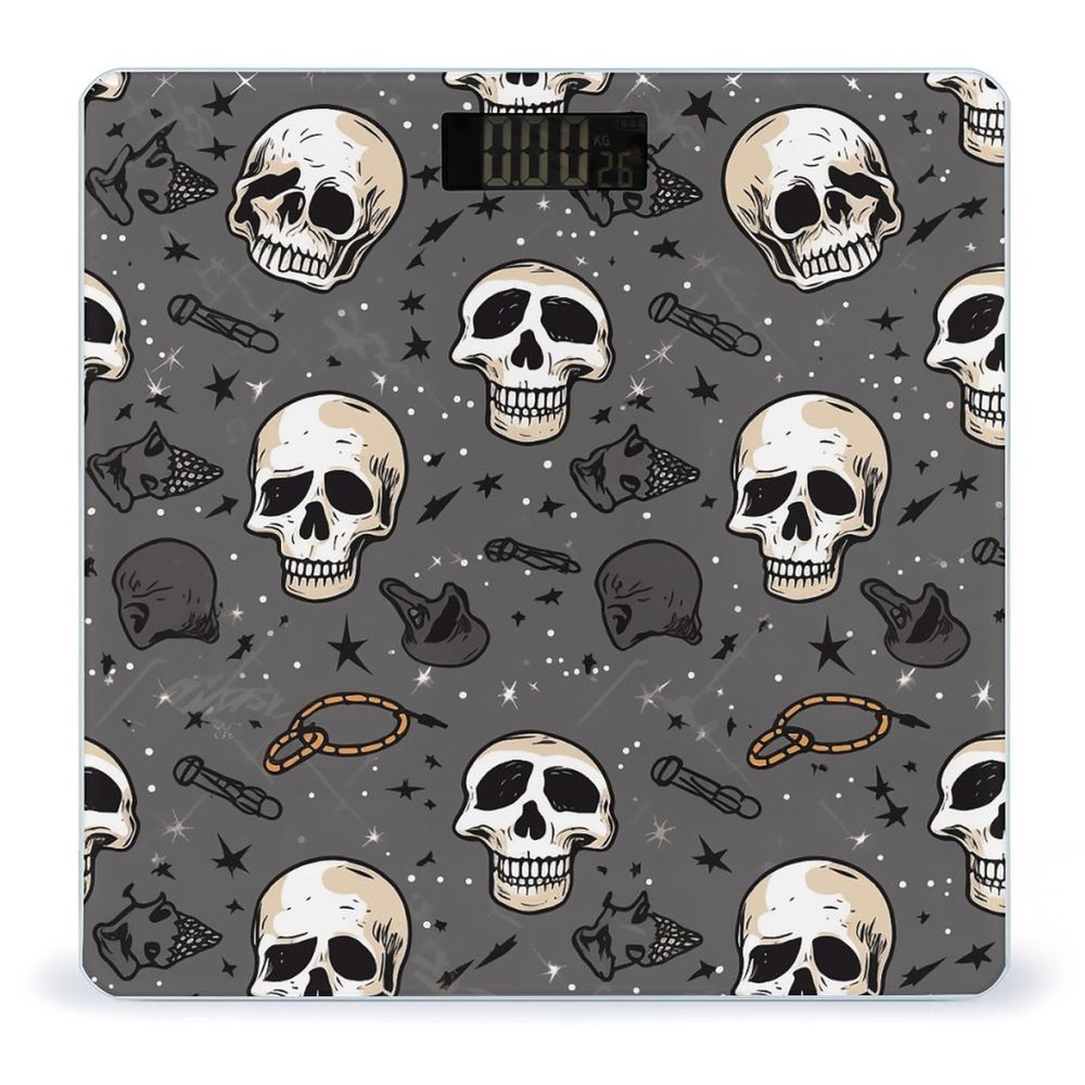 Skull and Lightning Scale for Body Weight Anti-Slip Tempered Glass Digital Bathroom Scales Clear LCD Display Weighing Scale Safe Rounded Corners Smart Scales