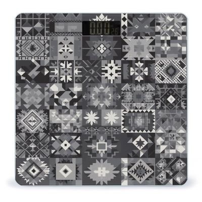 Gray Pattern Background Scale for Body Weight Anti-Slip Tempered Glass Digital Bathroom Scales Clear LCD Display Weighing Scale Safe Rounded Corners Smart Scales