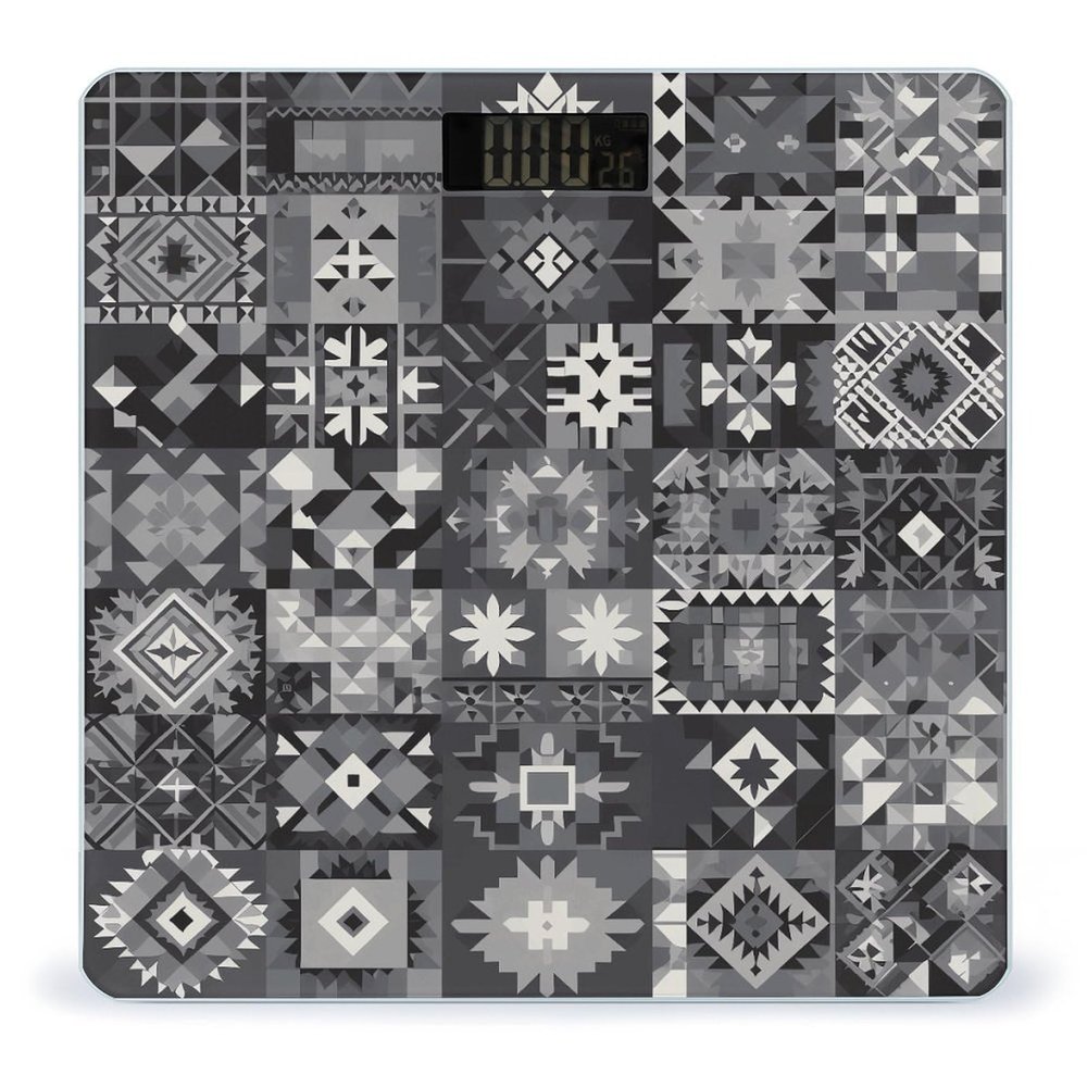Gray Pattern Background Scale for Body Weight Anti-Slip Tempered Glass Digital Bathroom Scales Clear LCD Display Weighing Scale Safe Rounded Corners Smart Scales