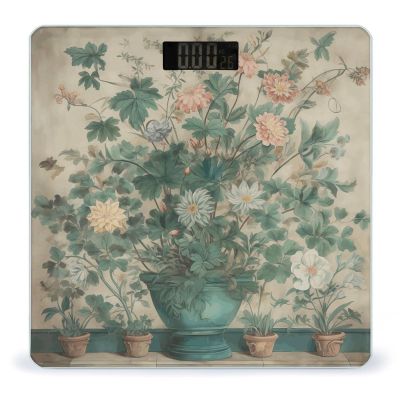 A Watercolor Flower Painting Scale for Body Weight Anti-Slip Tempered Glass Digital Bathroom Scales Clear LCD Display Weighing Scale Safe Rounded Corners Smart Scales