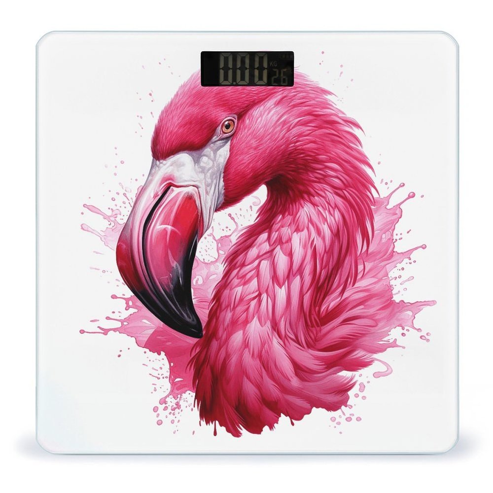 Dark Peach Flamingo Scale for Body Weight Anti-Slip Tempered Glass Digital Bathroom Scales Clear LCD Display Weighing Scale Safe Rounded Corners Smart Scales