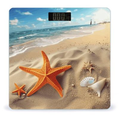 Sea Beach Starfish Scale for Body Weight Anti-Slip Tempered Glass Digital Bathroom Scales Clear LCD Display Weighing Scale Safe Rounded Corners Smart Scales