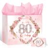 Happy 80th Birthday Gift Bag Decorations for Women Pink 80th Birthday Wrapping Paper Bag with Tissue Paper Card Floral 80 Year Old Party Favor Wrap Bags for Her Mom Wife 80 & Fabulous Bday Supplies view 1