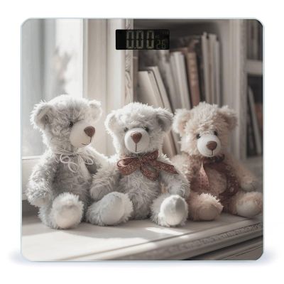 Bear Sitting on Shelf Scale for Body Weight Anti-Slip Tempered Glass Digital Bathroom Scales Clear LCD Display Weighing Scale Safe Rounded Corners Smart Scales
