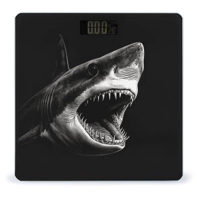 Black Shark Head Scale for Body Weight Anti-Slip Tempered Glass Digital Bathroom Scales Clear LCD Display Weighing Scale Safe Rounded Corners Smart Scales