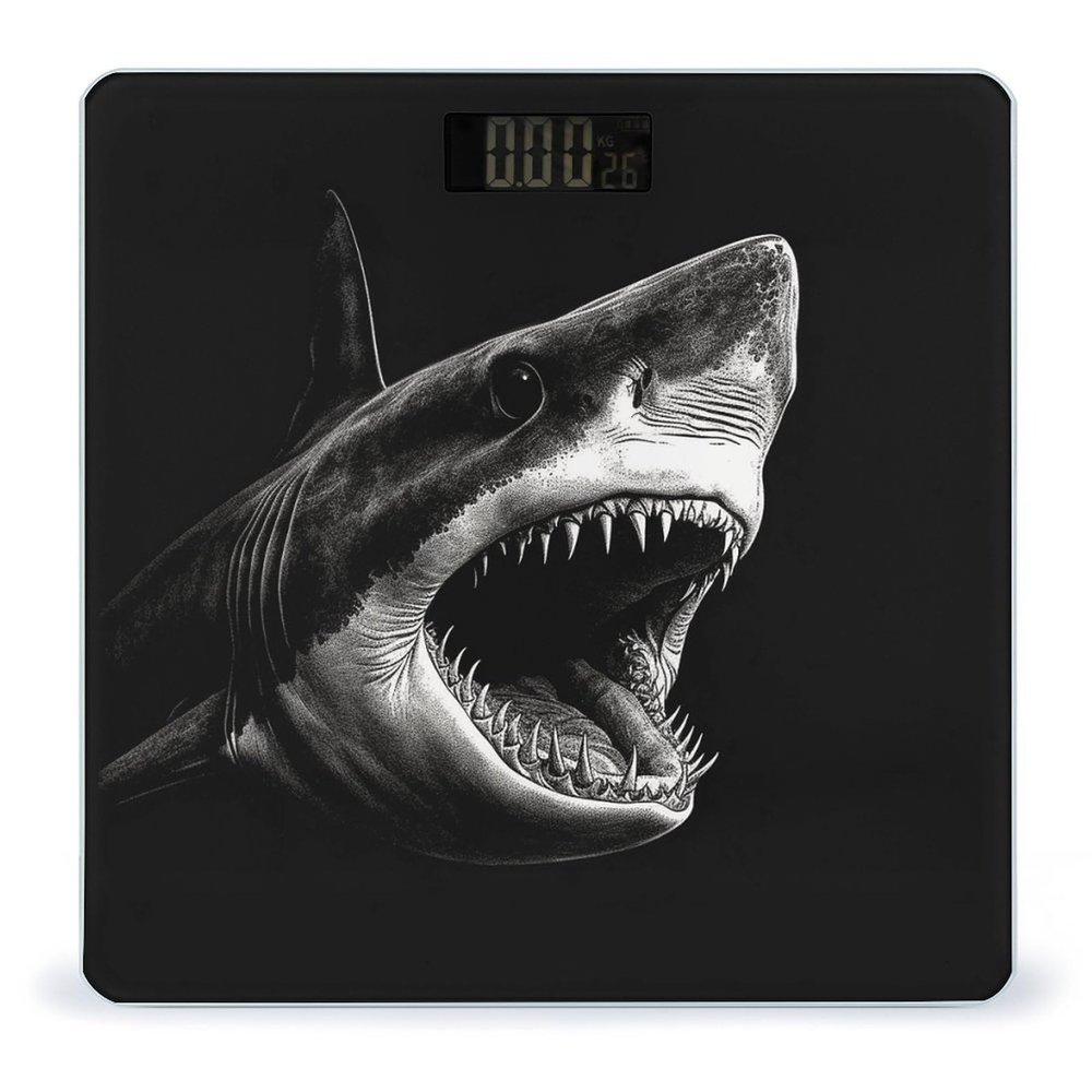 Black Shark Head Scale for Body Weight Anti-Slip Tempered Glass Digital Bathroom Scales Clear LCD Display Weighing Scale Safe Rounded Corners Smart Scales