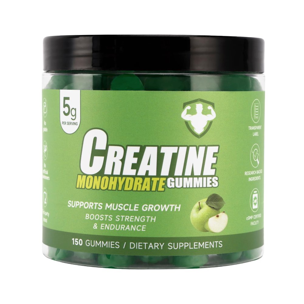 Bruce & Shark Creatine Monohydrate Gummies with 5g Per Serving, Supports Muscle Growth, Boosts Strength & Endurance, No Gelatin, No Artificial Sweeteners, 150 Count (Green Apple)