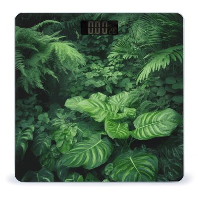 Densely Growing Green Plants Scale for Body Weight Anti-Slip Tempered Glass Digital Bathroom Scales Clear LCD Display Weighing Scale Safe Rounded Corners Smart Scales