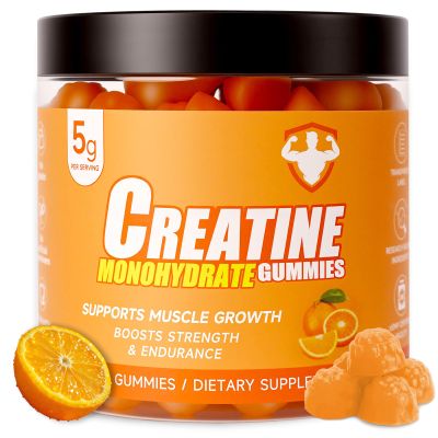 Bruce & Shark Orange Creatine Monohydrate Gummies for Men & Women, 5g Per Serving, Vegetarian, Pre Workout Energy, Post Workout Recovery, Muscle Growth Support, 150 Count