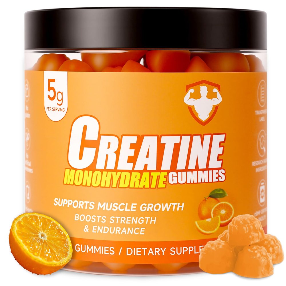 Bruce & Shark Orange Creatine Monohydrate Gummies for Men & Women, 5g Per Serving, Vegetarian, Pre Workout Energy, Post Workout Recovery, Muscle Growth Support, 150 Count