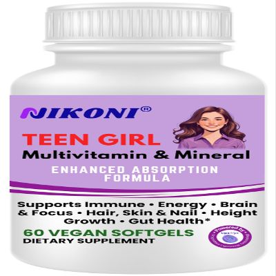 Nikoni Teen Girl Multivitamin & Mineral Vegan Softgels -Enhanced Absorption Formula 60 Ct