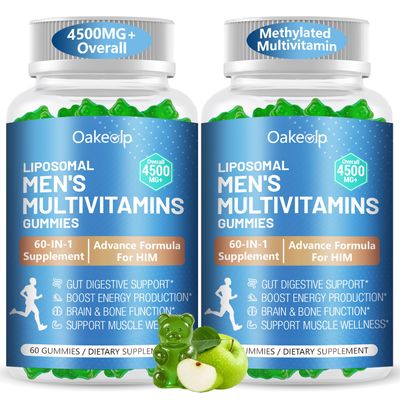 2 Pack 60-IN-1 Liposomal Methylated Multivitamin Gummy for Men Overall 4500MG+,Vitamin A C D3 K E B Complex ,Probiotics,Omega 3,CoQ10,Zinc,120+ Nutrients,for Immune,Heart and Digestive Wellness