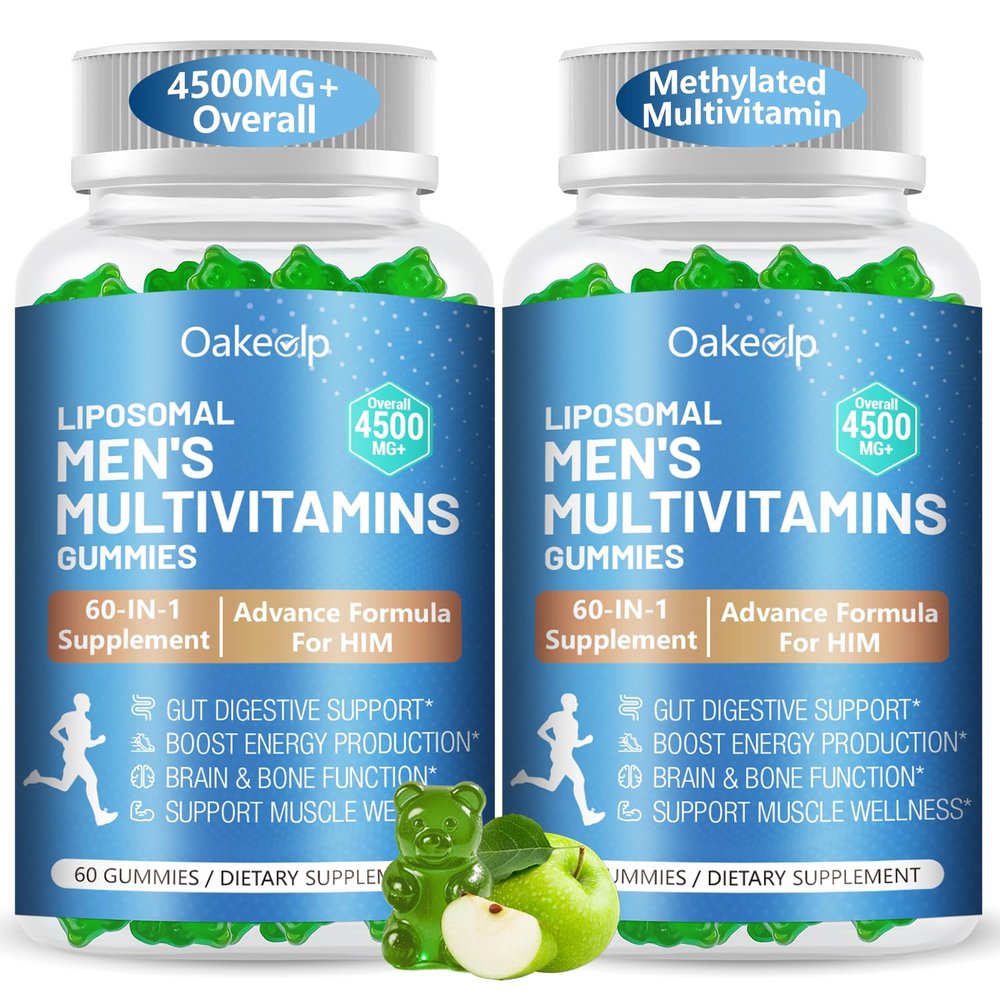 2 Pack 60-IN-1 Liposomal Methylated Multivitamin Gummy for Men Overall 4500MG+,Vitamin A C D3 K E B Complex ,Probiotics,Omega 3,CoQ10,Zinc,120+ Nutrients,for Immune,Heart and Digestive Wellness