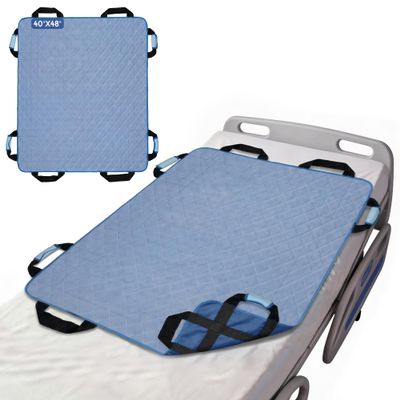 CoolShields Positioning Bed Pad with 8 Reinforced Handles, 40" x 48" Washable Waterproof Transfer & Sliding Sheet for Moving, Turning & Lifting Patients, Elderly, Bedridden & Incontinence Care