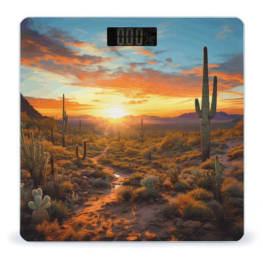 Saguaros at Sunset Scale for Body Weight Anti-Slip Tempered Glass Digital Bathroom Scales Clear LCD Display Weighing Scale Safe Rounded Corners Smart Scales