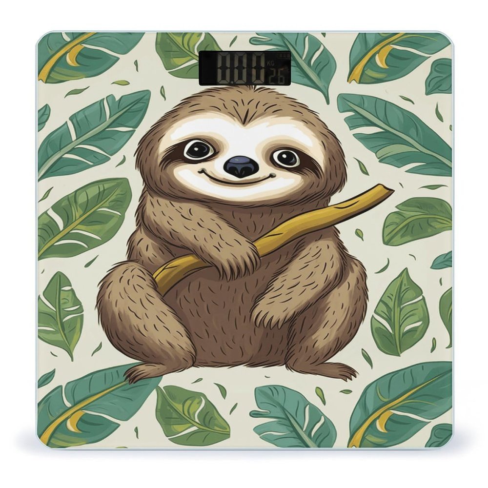 Adorable Sloth Scale for Body Weight Precision Bathroom Weighing Scales with Back Lit LCD Display Sturdy Tempered Glass Body Weight Scales Digital Bathroom Scale 400lb