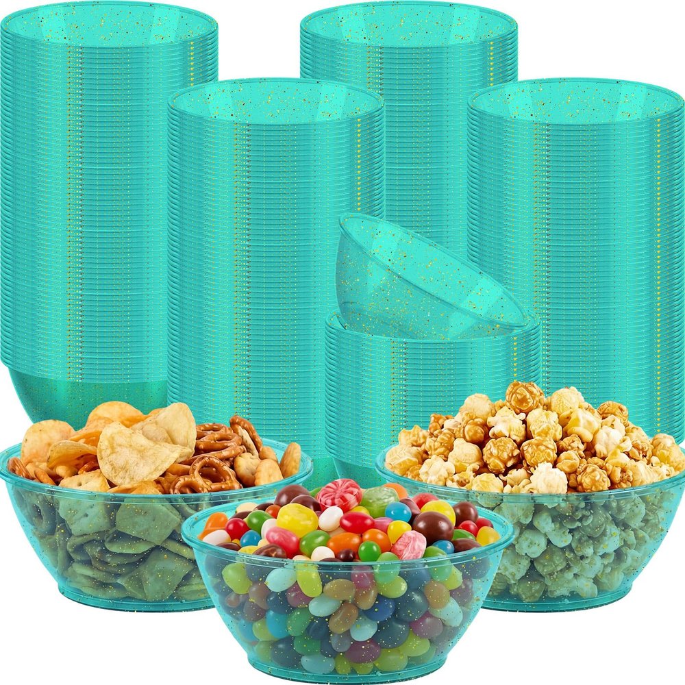 100 Pack 6oz Glitter Green Disposable Plastic Bowls ,Glitter Small Bowls for Ice Cream, Candy, Soup, Salsa, Fruit. Great for Parties Birthday Valentine Day Weddings Baby Showers Holiday Events.(Green)