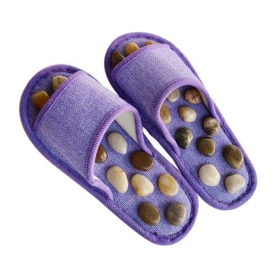 WAGJIA Acupuncture Slippers Pebble Foot Massager Therapy Blood Circulation Myofascial Release Acupressure Massage Non-Slip Reflexology Sandals Neuropathy Pain Relief(Purple,6-6.5)