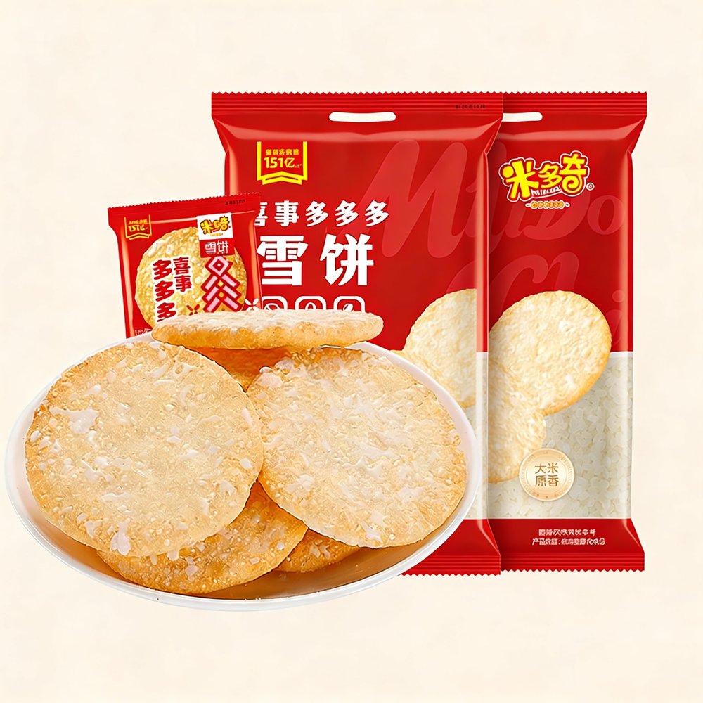 2PCS Sweet Rice CrackersBig Shelly Shenbei Snowy Crispy Rick Cracker Biscuits Sugar Glazedcrispy treats 3.1OZ