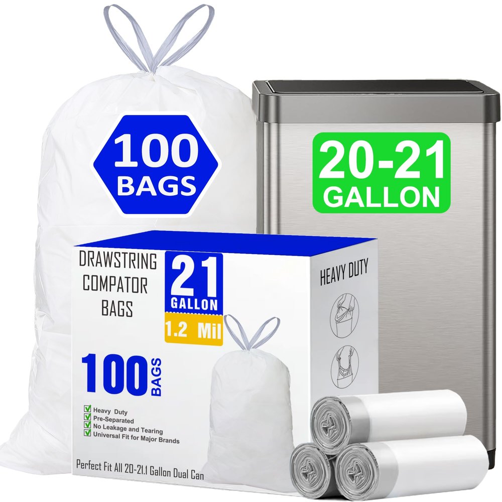 21 Gallon Drawstring Trash Bags 100 Count 1.2 Mil Heavy Duty Large Garbage Liners Fits All 20-21.1 Gallon 50-80 Liter Trash Can for Home Office Kitchen Compatible with Code G