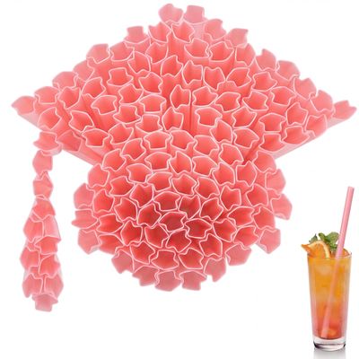 100 Pcs Graduation Cap Shaped Straws Disposable Plastic Drinking Straw Grad Caps Straw for Graduation Beverage Cocktail 2026 Congrats Grad Party Supplies (Pink)