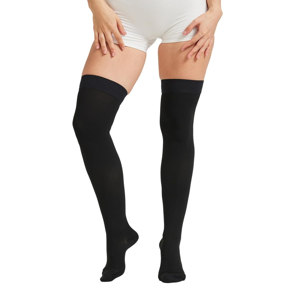 NURCOM 20-30 mmHg Medical Compression Stockings for Women and Men, Closed Toe Thigh High Compression Socks with Dot Silicone Band, Graduated Support Stockings for Varicose Veins, DVT, Post-Surgery