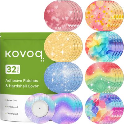 32 Pack Libre 3 Sensor Covers with Reusable Hardshell Cover, Kovoq Waterproof Adhesive Patches for Freestyle Libre 3 & Plus, Reduce Compression Lows Breathable and Hypoallergenic Up to 14 Days (Shine)