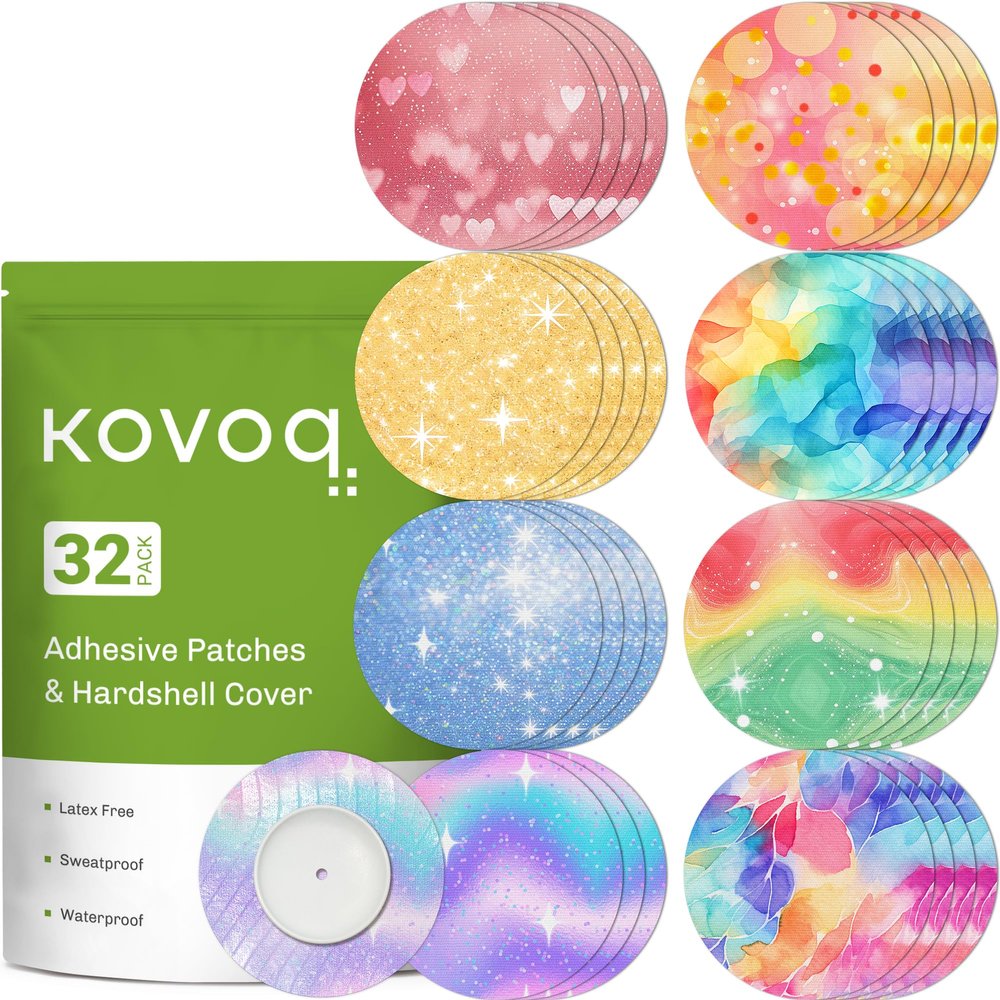 32 Pack Libre 3 Sensor Covers with Reusable Hardshell Cover, Kovoq Waterproof Adhesive Patches for Freestyle Libre 3 & Plus, Reduce Compression Lows Breathable and Hypoallergenic Up to 14 Days (Shine)