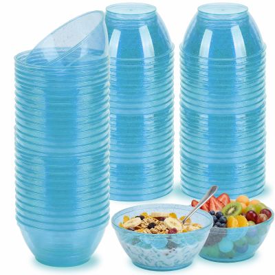 100 Pack 6oz Glitter Blue Disposable Plastic Bowls, Glitter Small Bowls for Ice Cream, Candy, Salsa, Fruit. Great for Mother's Day, Parties, Birthday, Weddings, Baby Showers, Holiday Events ( Blue)