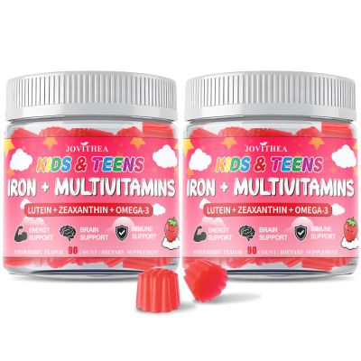 180 Count | Iron Gummies for Kids, Kids Multivitamin with Calcium, Zinc, Folate, Omega-3 & Lutein, Support Energy, Immnity, Iron Deficiency, Anemia & Brain Health, Vegan, Sugar-Free, Strawberry Flavor