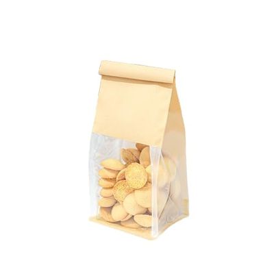 Paper Bakery Bags with Window, Kraft and White, Roll Top Closure, Food Storage for Bread Cookies Snacks (100, Kraft, Mini)