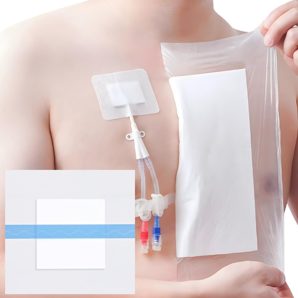 10x10 Inch Dialysis Catheter Shower Cover | Waterproof Shower Shileds for Chest Chemo Port Covers for Showering G/J Peg Feeding Tube Wound Bandage | Without Glue in The Center (Pack of 20)