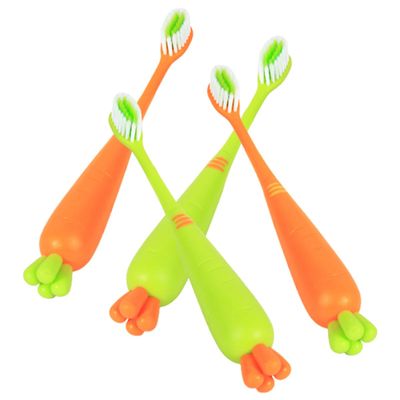 BCOATH 4 Pcs Soft Toothbrush Set, Carrot and Green Root Manual Toothbrushes with Soft Bristles for Daily Use and Travel, Ergonomic Design Suitable for